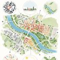 Analyse de site en urbanisme, une femme examine des plans de développement.