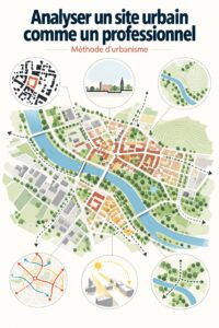 Analyse de site en urbanisme, une femme examine des plans de développement.