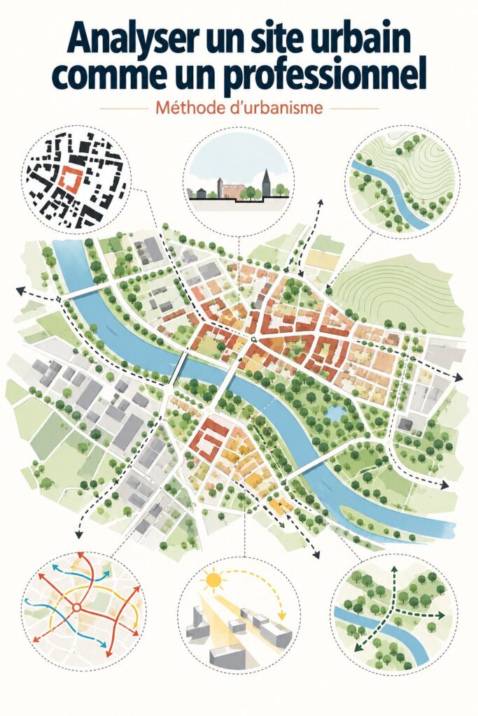 Analyse de site en urbanisme, une femme examine des plans de développement.