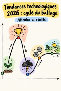 Une femme analysant un graphique illustrant le cycle de hype pour améliorer ses investissements.