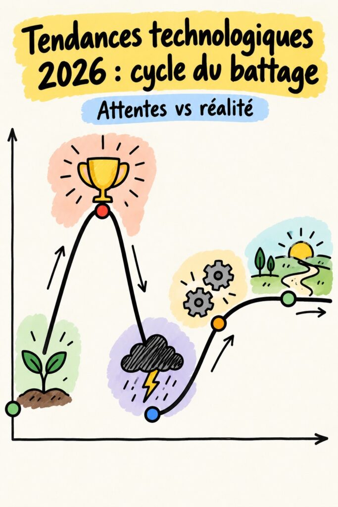 Une femme analysant un graphique illustrant le cycle de hype pour améliorer ses investissements.