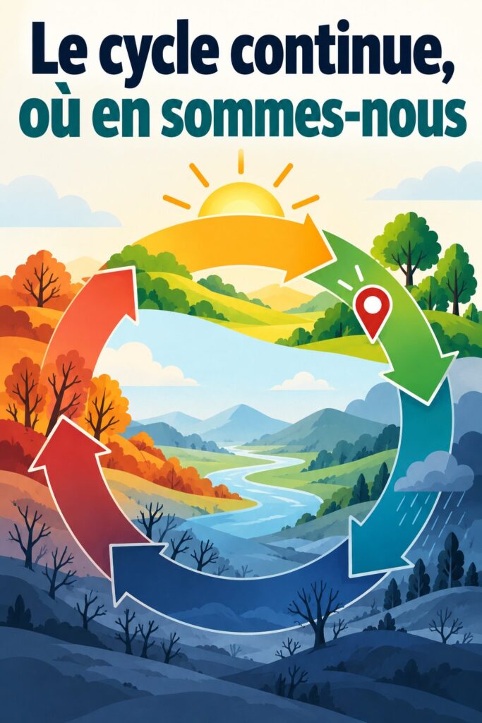 Graphique montrant l'évolution des cycles boursiers, indiquant les tendances actuelles.