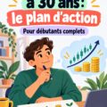 Femme souriante lisant sur l'investissement à 30 ans dans un cadre chaleureux.