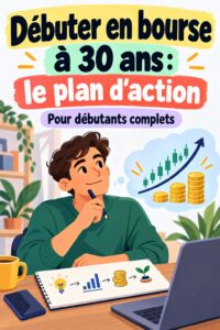 Femme souriante lisant sur l'investissement à 30 ans dans un cadre chaleureux.