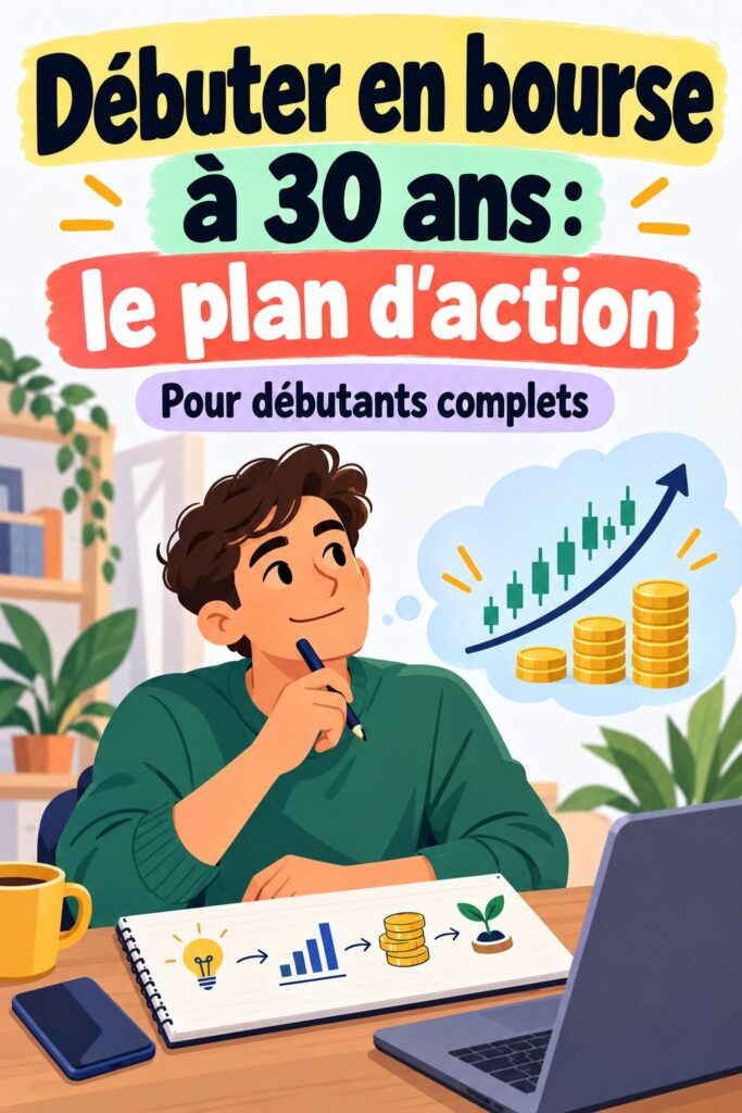 Femme souriante lisant sur l'investissement à 30 ans dans un cadre chaleureux.