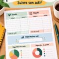 Femme examinant une feuille de calcul patrimoine net à imprimer pour gérer ses finances personnelles