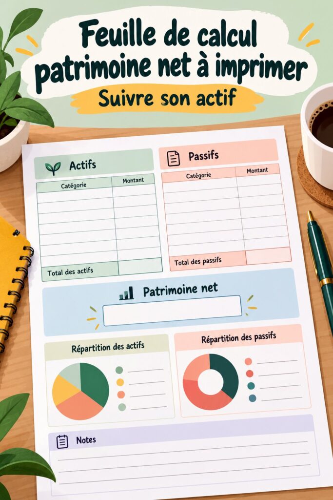 Femme examinant une feuille de calcul patrimoine net à imprimer pour gérer ses finances personnelles