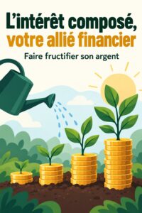 Une femme souriante en train de calculer ses économies avec un ordinateur et des graphiques financiers.
